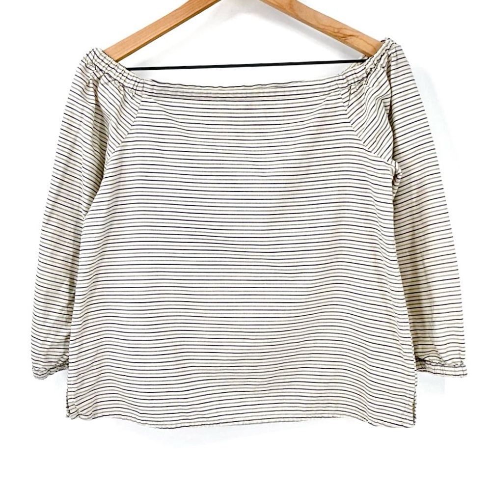 Madewell Indigo-Striped Jardin Off-the-Shoulder Peasant Top - Picture 11 of 16